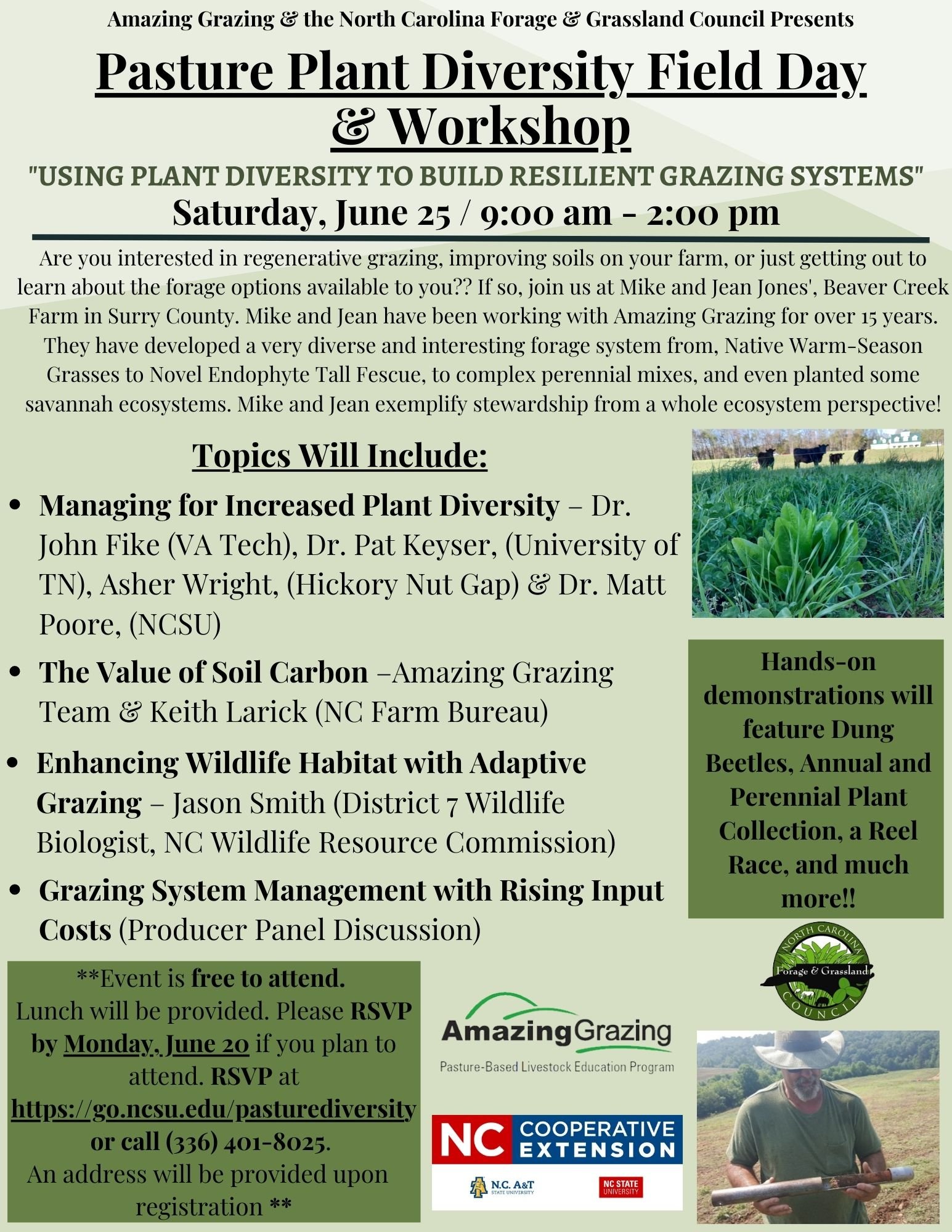 A flyer for the Pasture and Plant Diversity Field Day and Workshop.