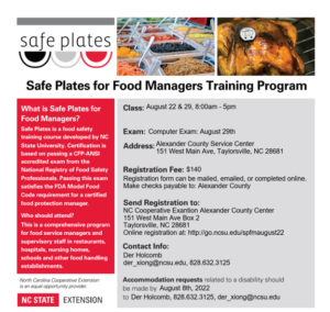 flyer for August Safe Plates Course