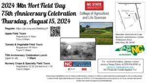 Flier for the 75th anniverary of the Mountain Horticultural Crops Research and Extension Center